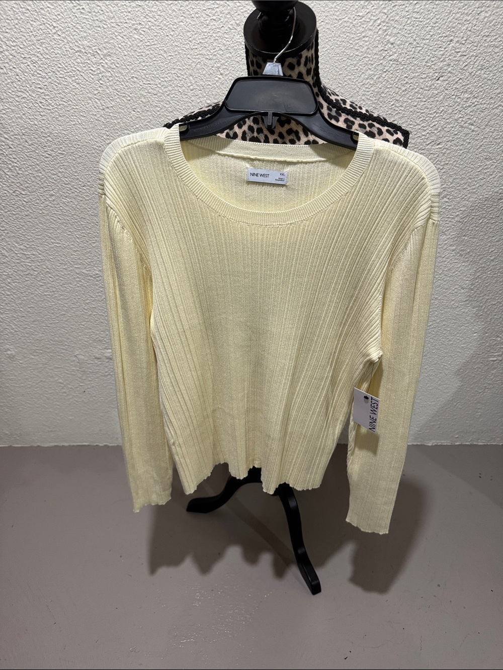 Nine West Pale Yellow Ribbed Crew Neck Sweater